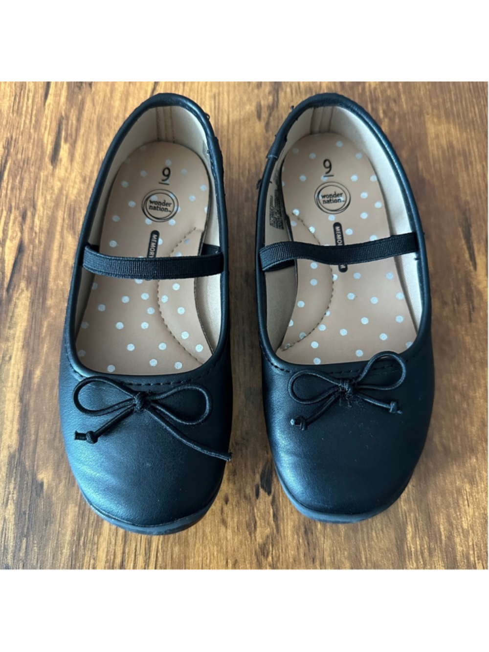 Wonder Nation Ballet Flats Girls Toddler Size 9 Black Bow Dress Shoes